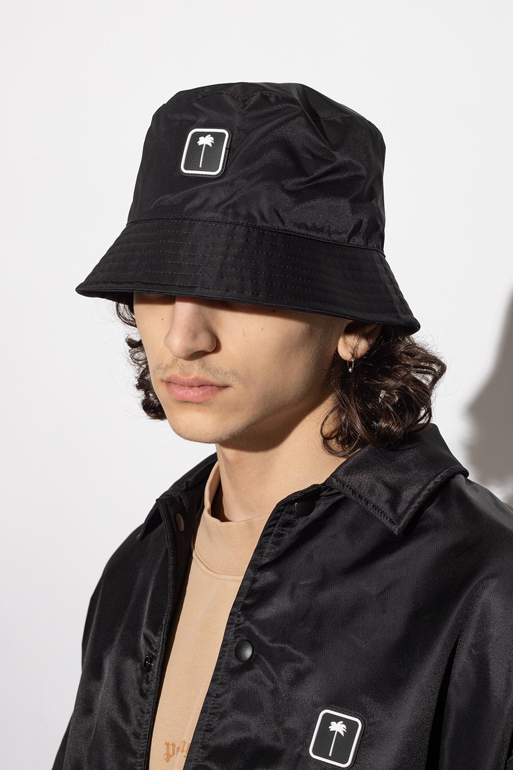 Black Bucket hat with logo Palm Angels - hat 46 belts Headwear